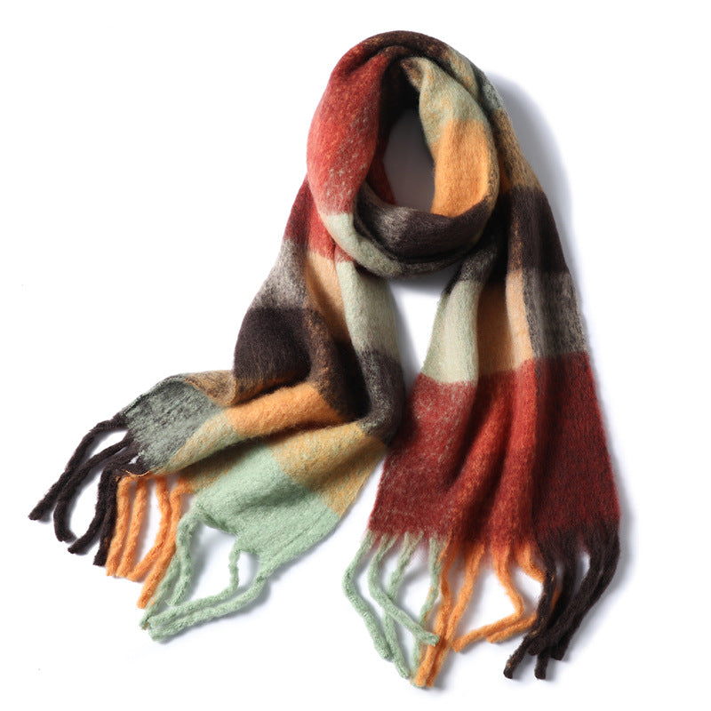 Women's Long Thick Beard Plaid Color Matching Scarf
