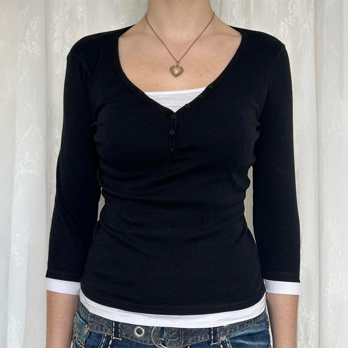 Minimalistisk Langærmet Undertrøje T-shirt til Kvinder