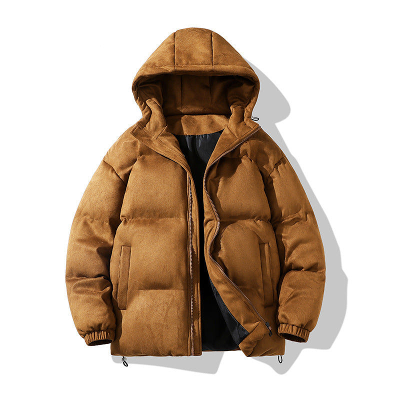 Winter New Men's Suede Hooded Cotton-padded Coat Loose