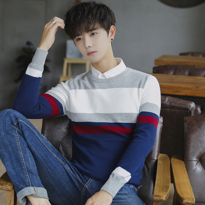 New Sweater Men's Round Neck Sweater Casual All-Match Base Sweater