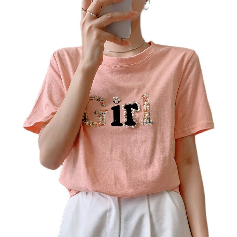 Printed T-shirt Korean Style Versatile Half Sleeve Top