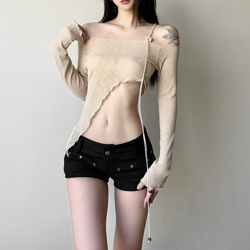 Sexet Off-shoulder Asymmetrisk Cropped Top til Kvinder