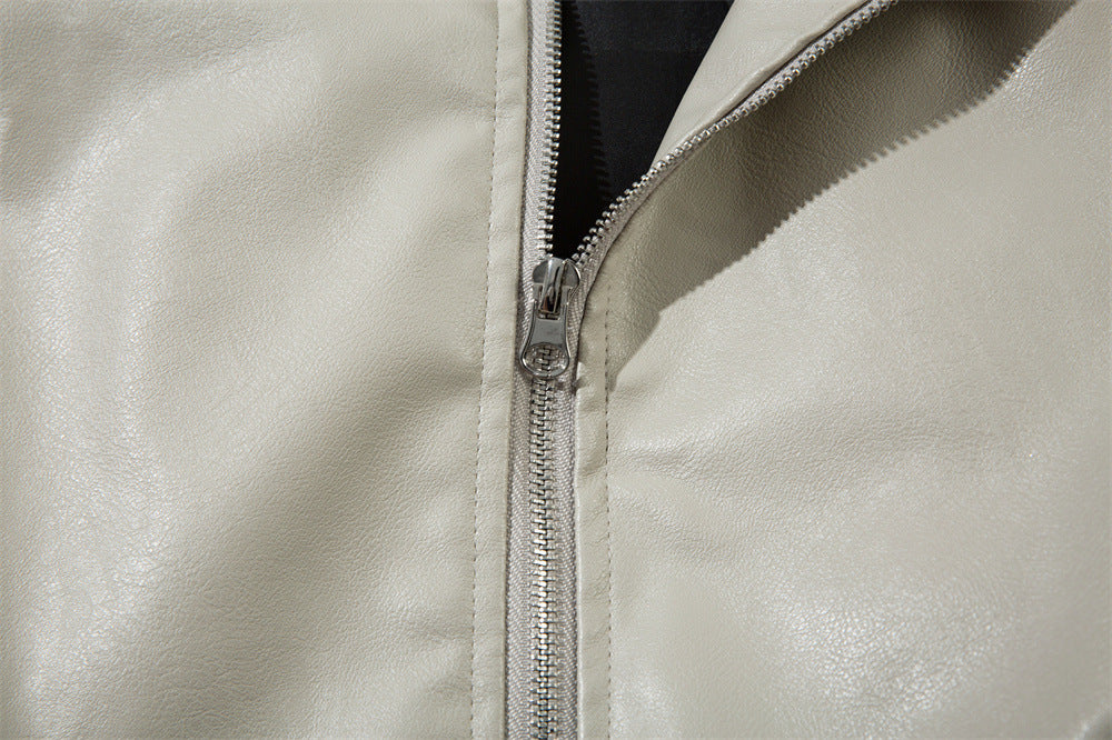European And American-style Car Printing PU Leather Jacket Coat