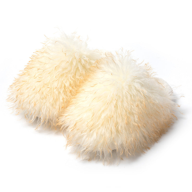 Long Fur Toe Cap Cotton Slippers Home Plush