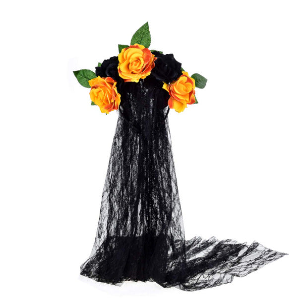 Artificial Rose Flower Headband Lace Veil