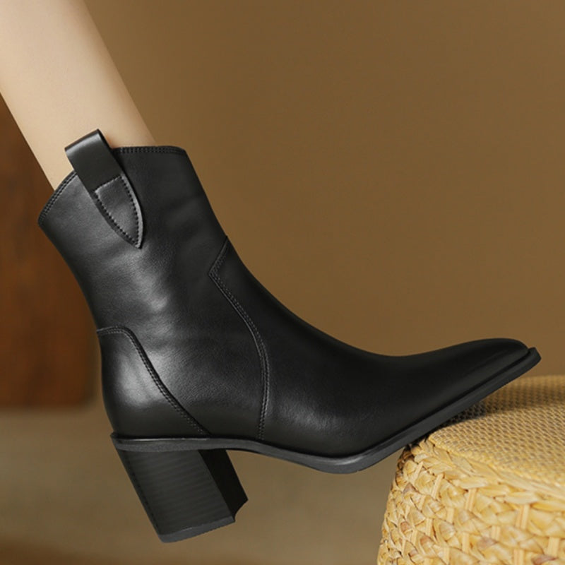 Women's Vintage Mid-Calf Western Cowboy Boots In Full Leather AutumnWinter Style