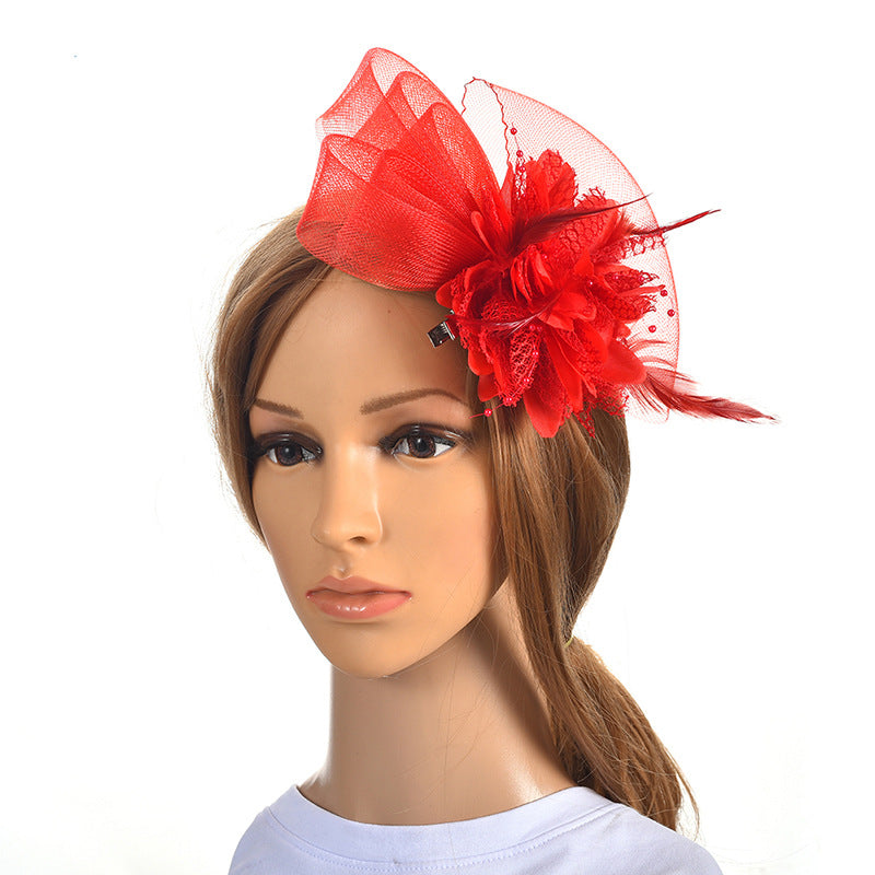 Bridal Feather Mesh Head Flower