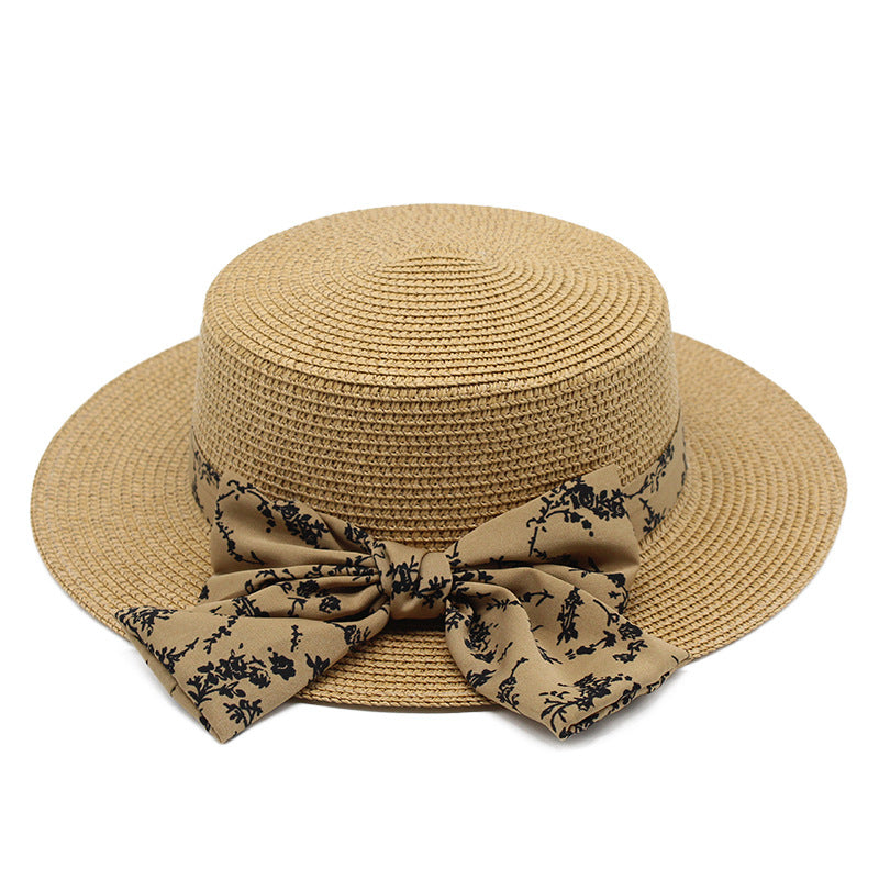 Women's Fashion Wide Brim Shade Print Bow Hat
