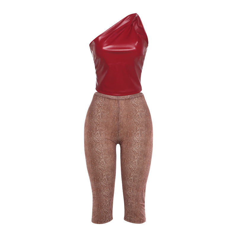 Womens Stylish And Creative Asymmetrical-Neck Sleeveless Bodycon Jumpsuit Set