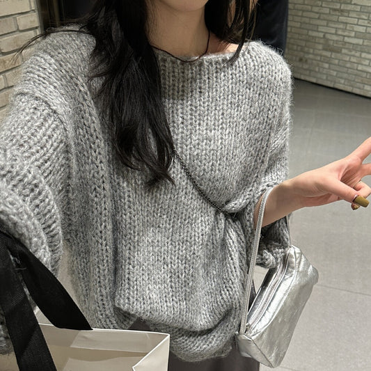Women's Casual One Neck Loose And Lazy Style Knitted Sweater