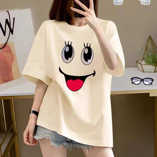 Women's Cotton Creative Cartoon Printed Short Sleeve