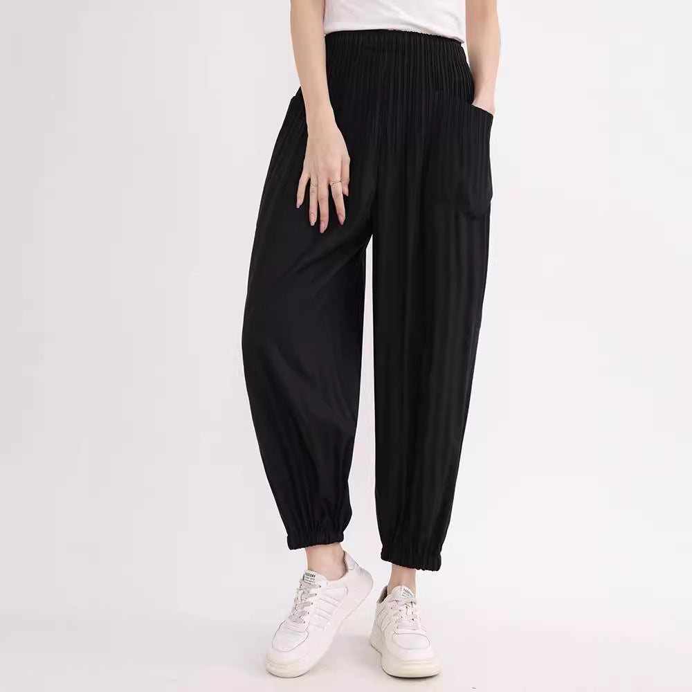 Pleated Overalls Women's Casual Versatile Design Sense Elastic Waistband Slimming Harem Skinny Pants