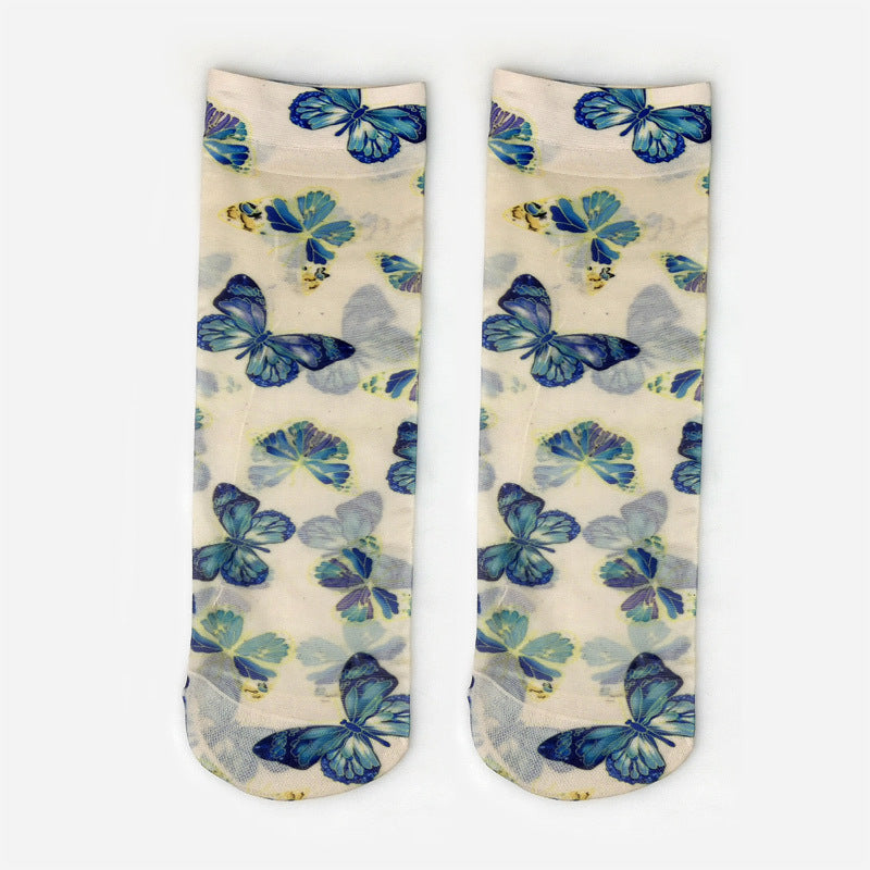 Autumn And Winter Medium Tube Stockings Elastic Retro Print Calf Socks Big Flower Pattern