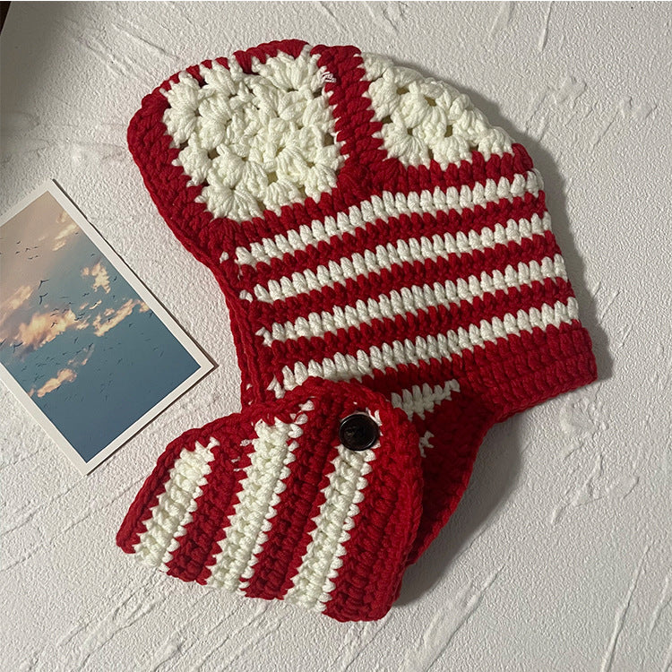 Ladies Fashion Floral Striped Knit Sweater Hat