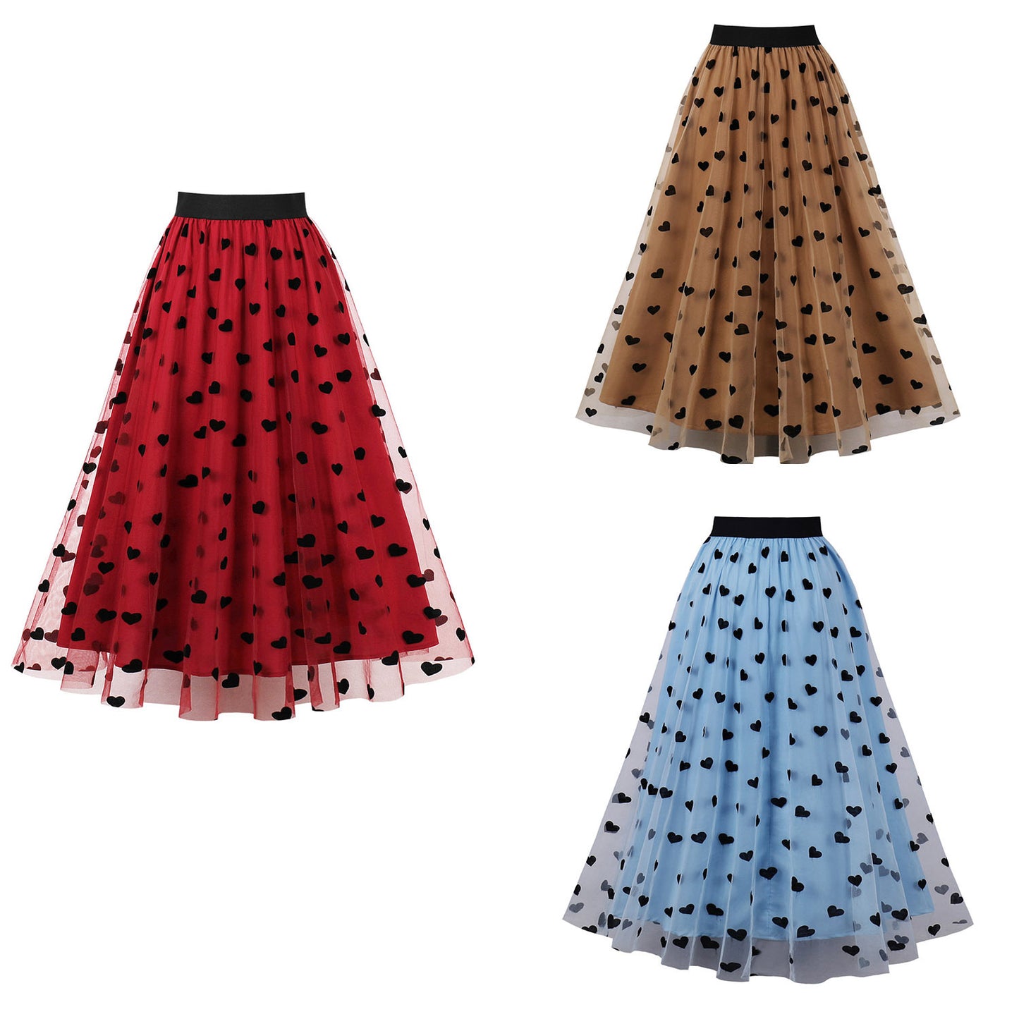 Big Heart-shaped Midi Dress With A Voluminous Skirt And Flocked Fabric