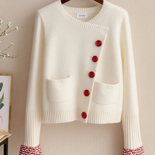 Design Sense Overtøj Diagonalt Spænde Hvid Sweaterfrakke