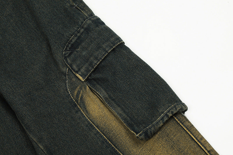 American Retro Distressed Multi-pocket Jeans