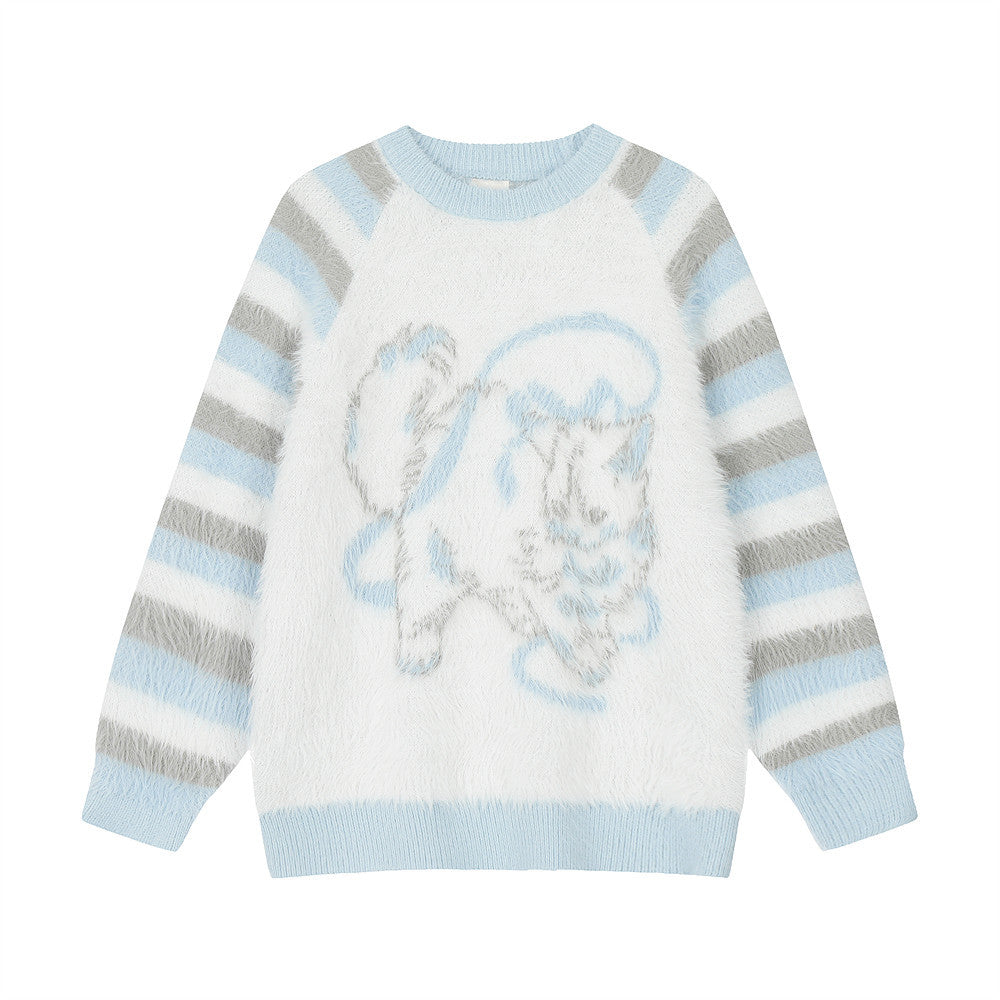 American Cat Sweater Men's Casual Patchwork Stripes