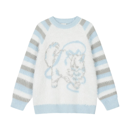 American Cat Sweater Men's Casual Patchwork Stripes