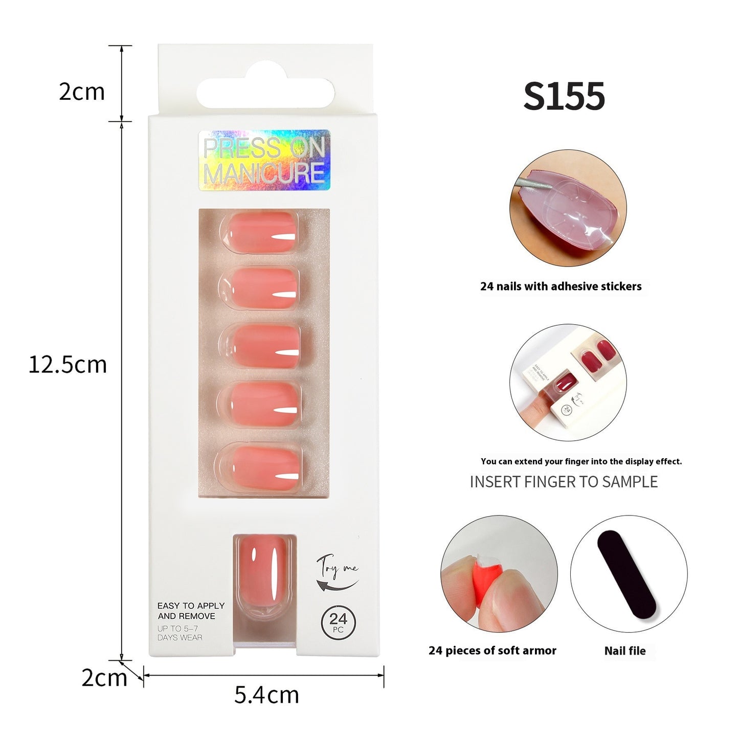 Short Square Head Solid Color Nail Stickers Finished Product 24 Pieces