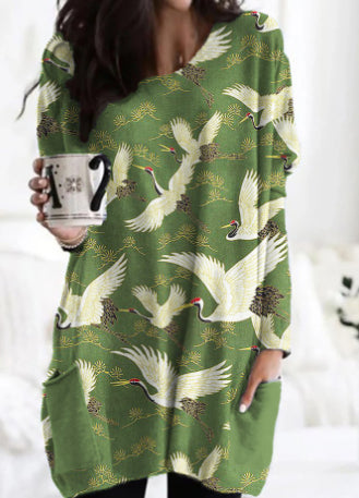 Picasso-style Casual Mid-length Loose-fitting Womens Dress With A Crew Neck