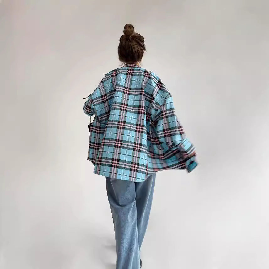 Casual Loose Design Plaid Shirt Women's Clothing