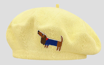 Cute Embroidered Dog Hollow-out Thin Knit Beret