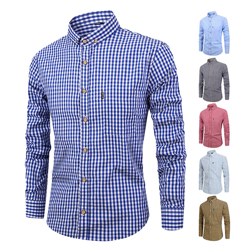 Men's Shirt Breathable Cotton Long Sleeve Plaid Shirt