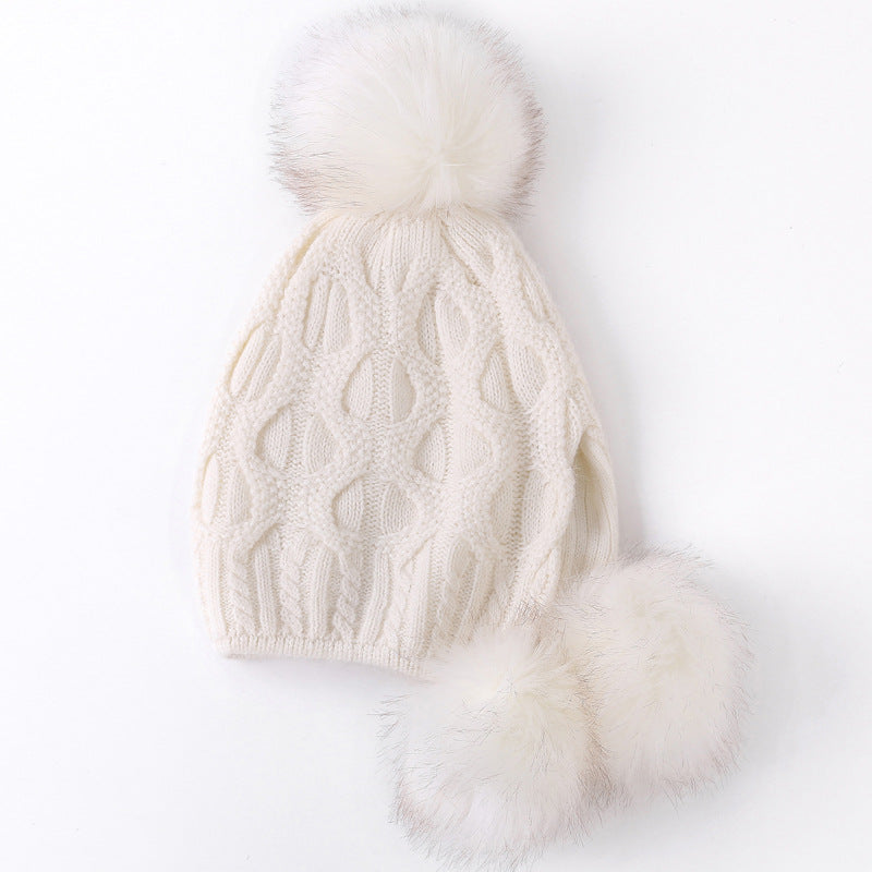 Ladies Hat With Three Hair Balls With Back Opening