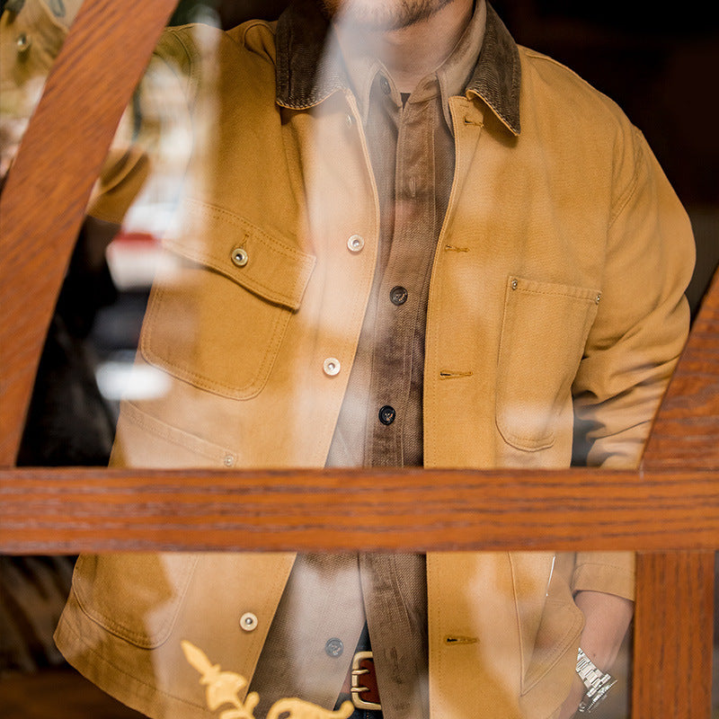 Retro Heavy Canvas Workwear Jacket Lapel Multi-pocket Jacket
