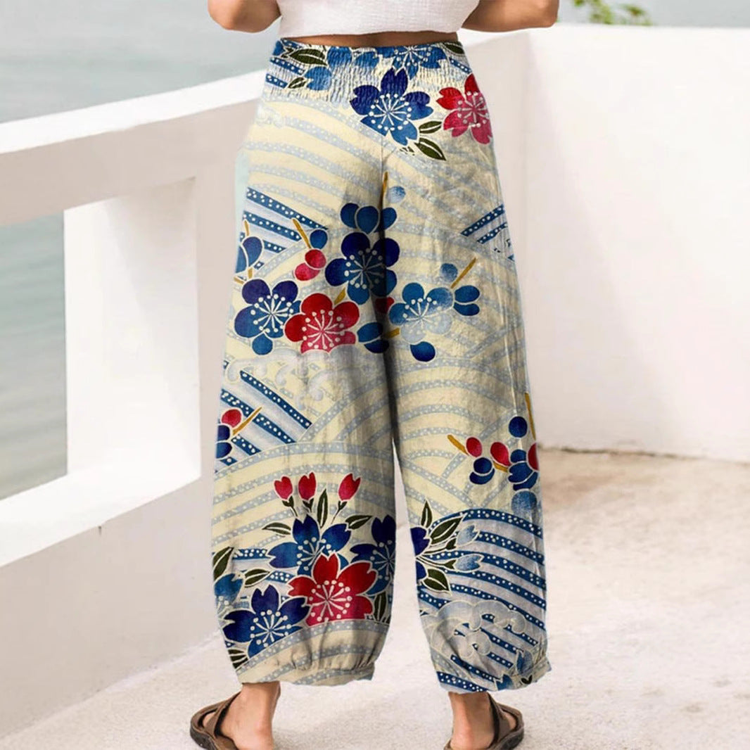 Casual Loose Drawstring Printed Pants For Women