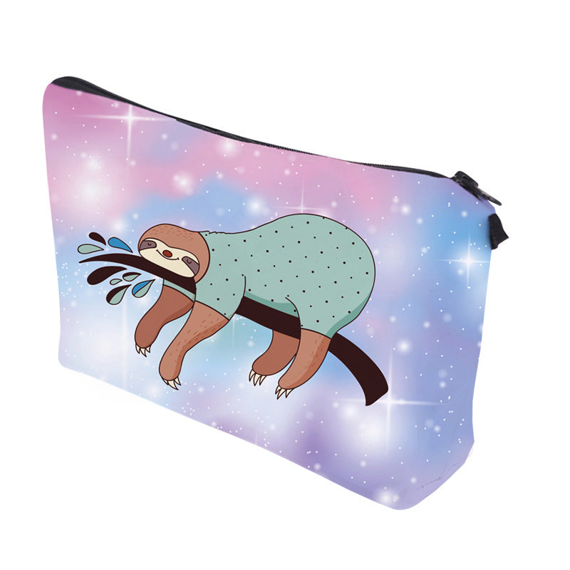 Digital Printing Waterproof Cosmetic Bag Glitter Sloth Pattern Clutch Bag Ladies Multifunctional Travel Storage Bag