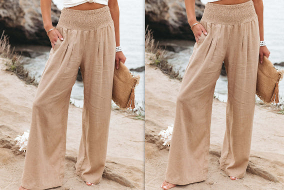 Women's Pants Casual Wide Leg Cotton Linen Loose Trousers