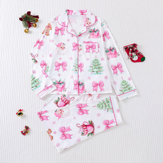 Women's Pajamas Four Seasons Christmas Printing Lapel Long Sleeve