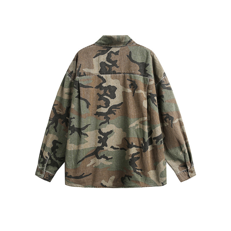 Coat Vintage Splash-ink Distressed Camouflage Shirt For Men