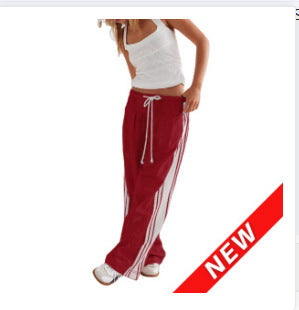 Summer European And American Foreign Trade Women's Clothing New Side Striped Straight-leg Pants Women's Retro Sports Style Loose Temperament Casual Pants