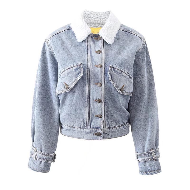 Women's American Style Retro Warm Lamb Wool Denim Jacket