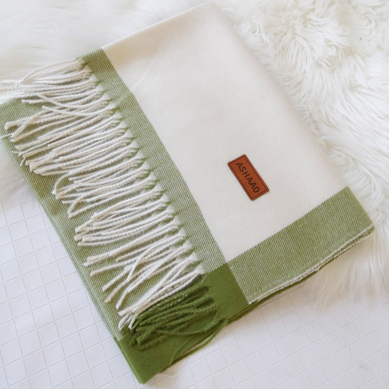 Imitated Wool All-match Double-sided Autumn And Winter Thickened Warm Scarf