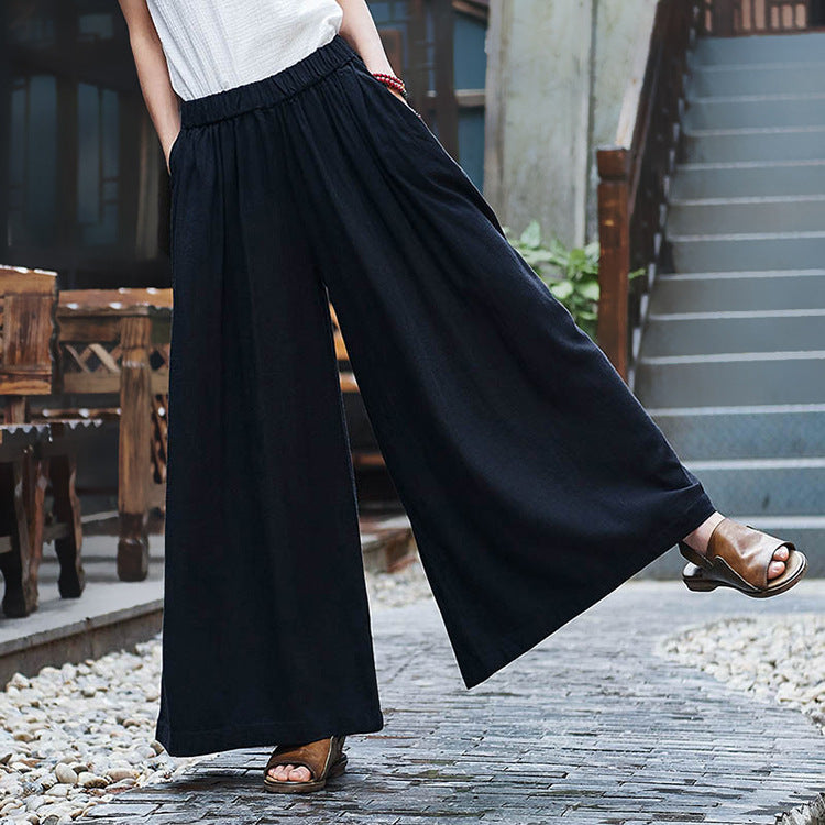 Linen Slim-looking Stone Washed Trousers Yoga Travel Culottes