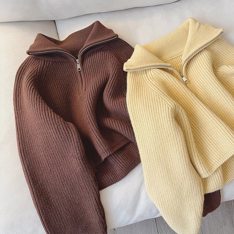 Loose Slim Lapel Lazy Sweater Top For Women