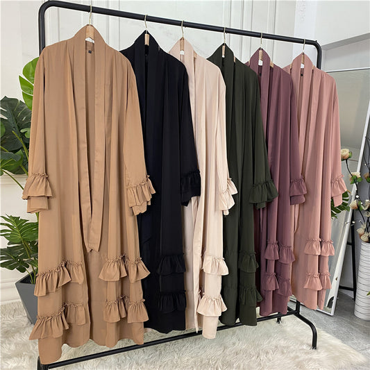 Ruffled Sleeves Lace Up Dubai Arab Cardigan Robe