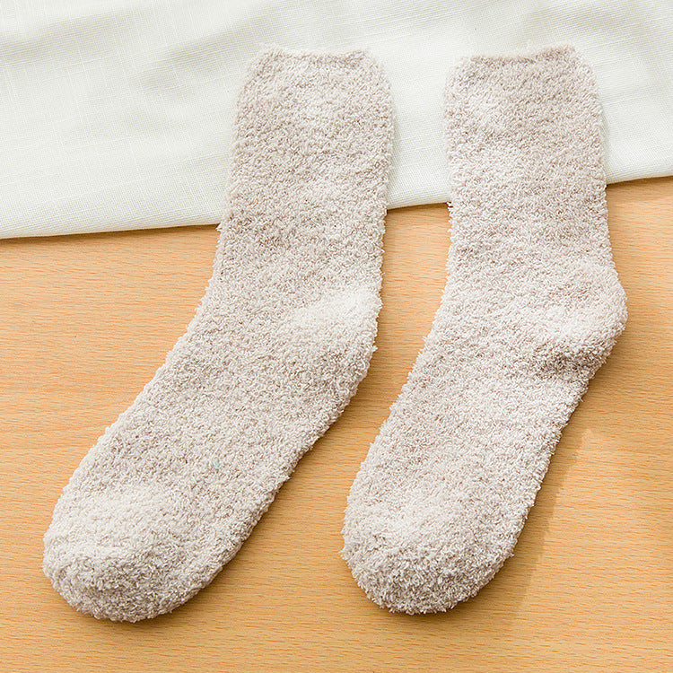 Women's Coral Cashmere Socks Solidcolor Mid-calf Length Terry