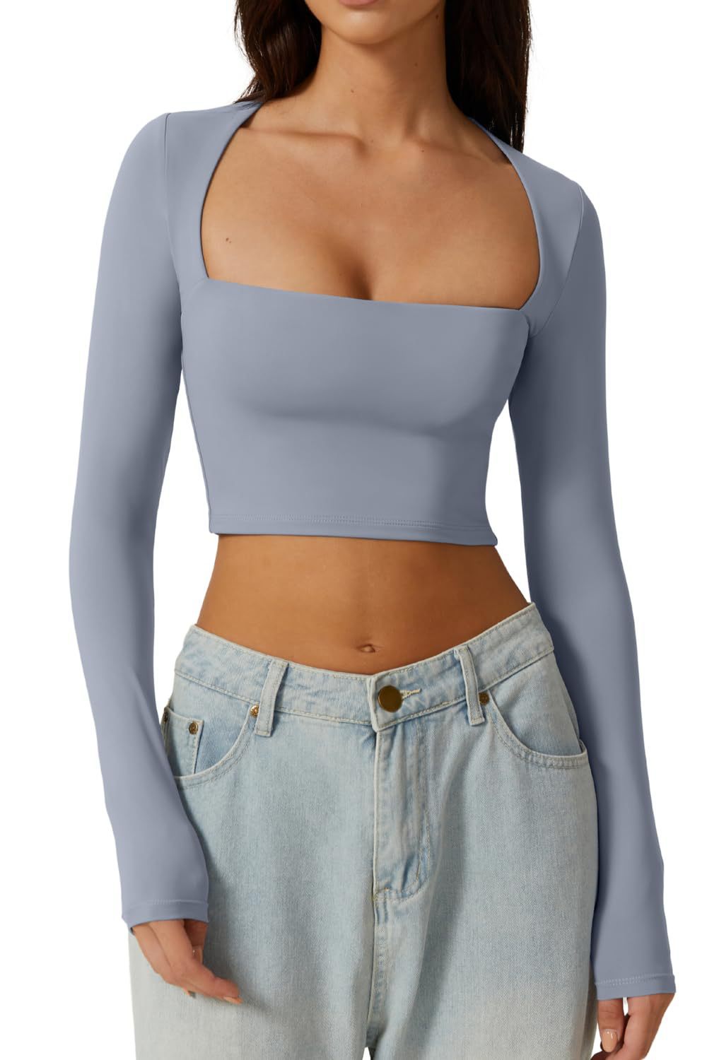 Slimming Base Top With A Square Neckline And A Cropped Design