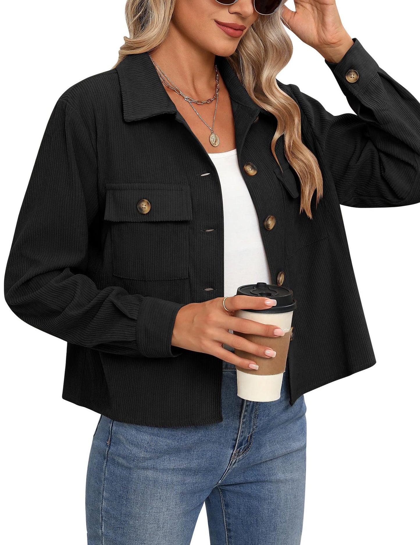 Women's Fashion Casual Short Short Corduroy Button Jacket