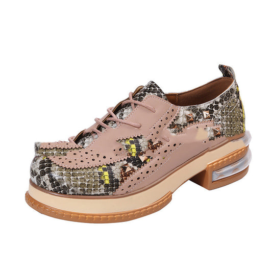 Comfortable Low-heeled Color-blocking Front Lace-up Retro Round Toe Casual Shoes