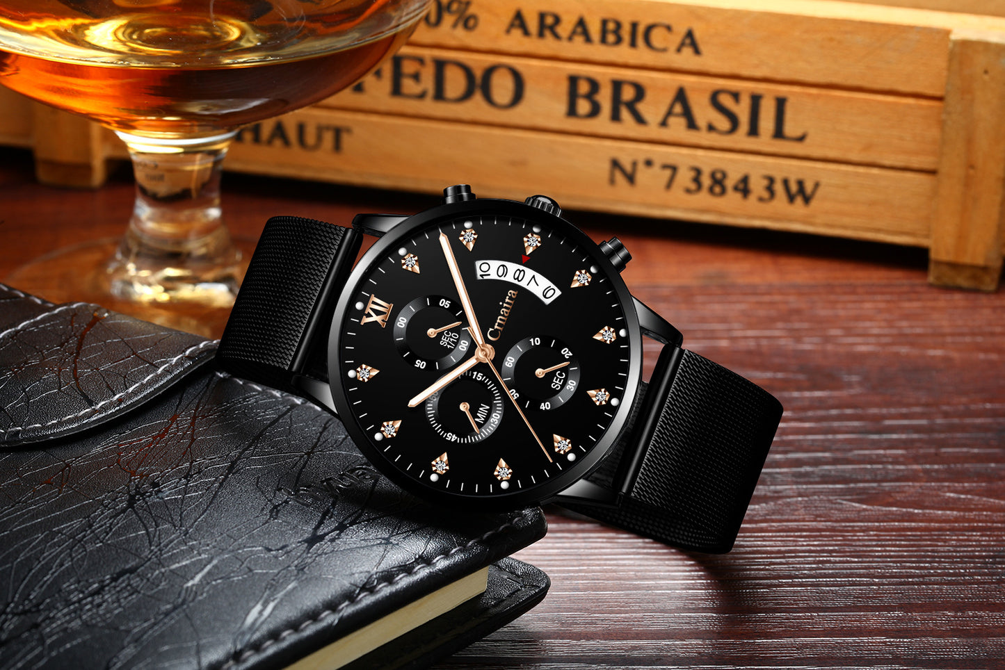 Men's Waterproof Luminous Multi-functional Diamond Quartz Watch