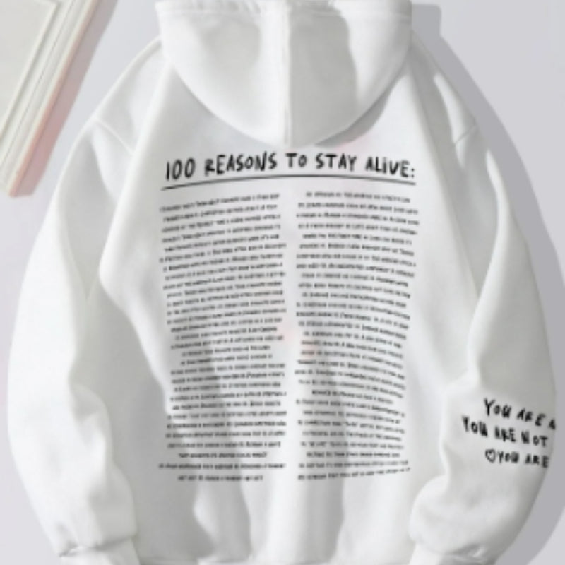 Large Size Fleece-lined Casual Letter Thread Drop-shoulder Sleeve Hooded Sweater