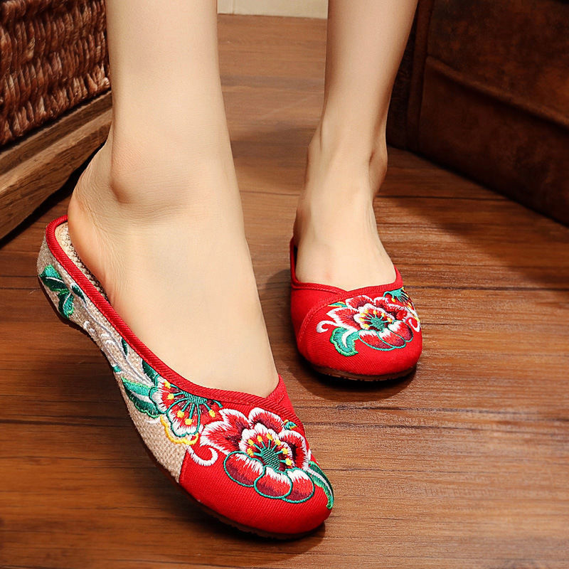 Ethnic Style Linen Toe Embroidered Slippers