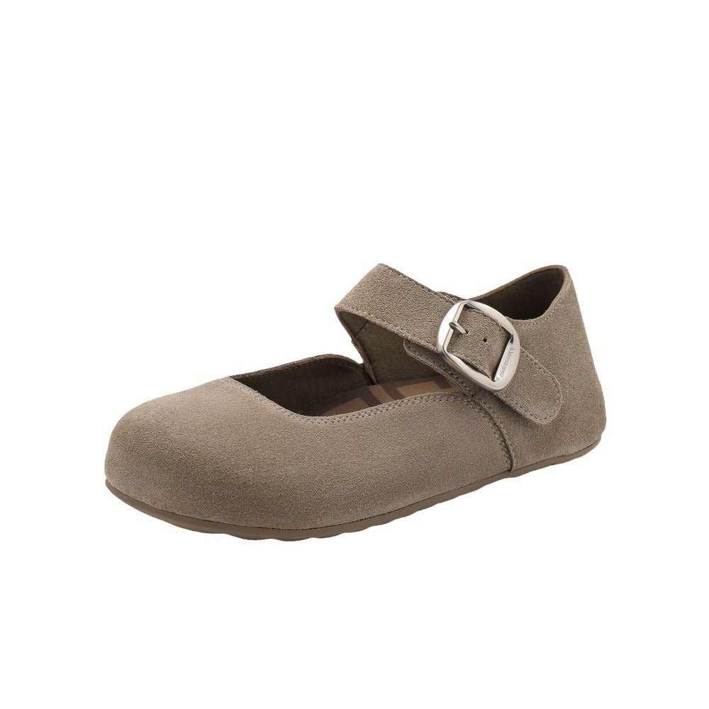 Women's Leather Round Head Flat Shoes