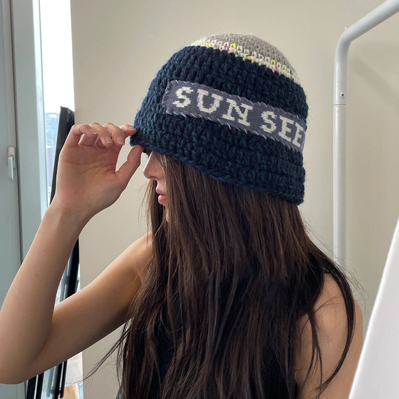 Handmade Letter Patch Design Warm Wool Hat